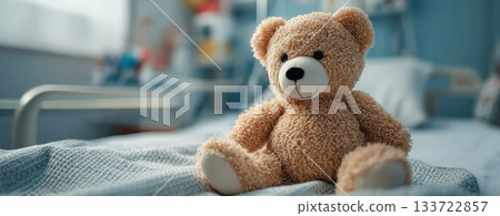 A Cute Plush Teddy Bear on a Hospital Bed brings joy and comfort to everyone around 133722857