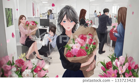 Celebrating Success in an Office with Beautiful Flower Bouquets Celebrating Success in an Office with Beautiful Flower Bouquets 133723428