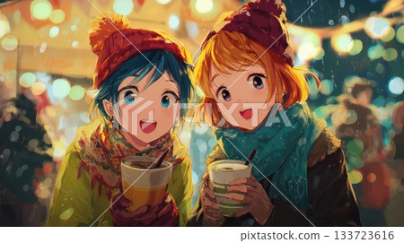 Thoughtful Anime Character in Rainy Cafe Setting 133723616