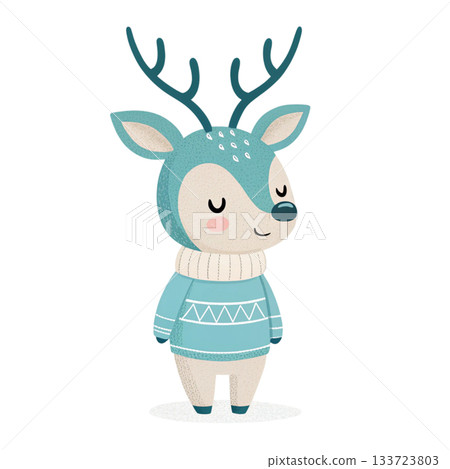 Cute baby reindeer sitting in the center Cute baby reindeer sitting in the center 133723803