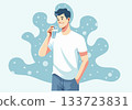 Illustration Young Man Drinking Water from Glass 133723831