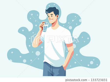 Illustration Young Man Drinking Water from Glass 133723831