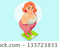 Illustration Overweight Woman Standing on Weight Scale 133723833