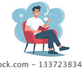 Illustration Man Reading Book and Drinking Coffee 133723834