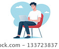 Illustration Young Man Working Remotely on Laptop 133723837