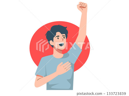 Illustration Young Man Making Oath or Vow with Confidence 133723839