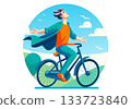Illustration Man Riding Bicycle with Arms Open Feeling Freedom 133723840