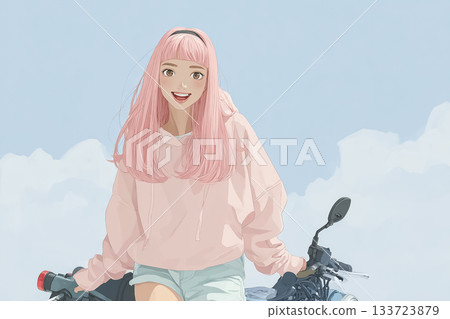 艾米系列：艾米倚靠摩托車上 133723879