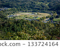 View from Mt. Hiwada in Hidaka City, Saitama Prefecture. Autumn in the countryside with Kinchakudan rice paddies. 133724164