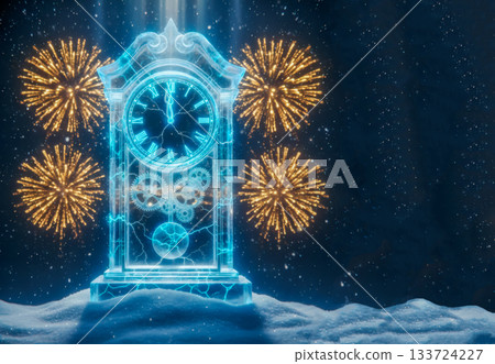 Ice New Year Clock: Countdown to Future with Fireworks 133724227