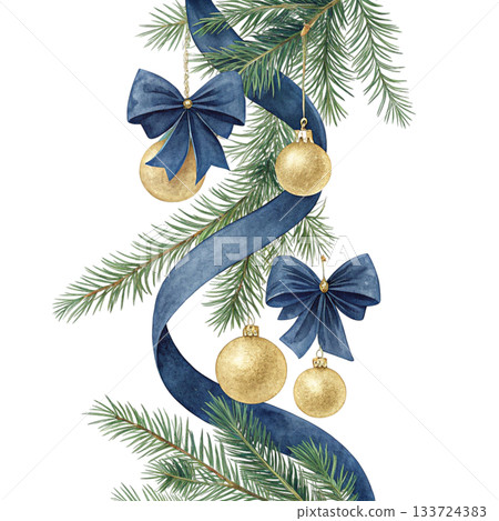 Vertical Christmas garland watercolor style 133724383