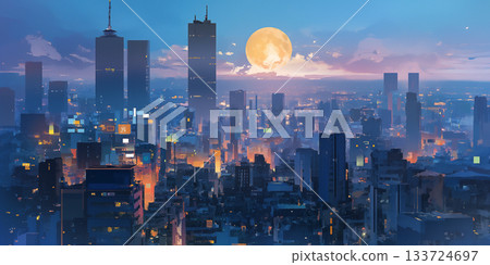 The night view of skyscrapers, where you can almost hear the heartbeat of the city, depicts the urban atmosphere where stillness and movement coexist. The night view of skyscrapers, where you can almost hear the heartbeat of the city, depicts the urban atmosphere where stillness and movement coexist. 133724697