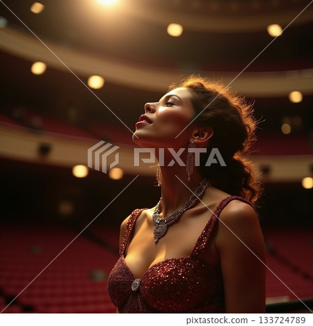 Elegant performer in a stunning gown on stage Generative AI 133724789