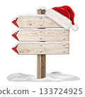 wooden Christmas signboard with soft snowy top 133724925