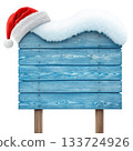 wooden Christmas signboard with soft snowy top 133724926