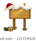 wooden Christmas signboard with soft snowy top 133724928