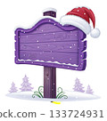 wooden Christmas signboard with soft snowy top 133724931