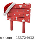 wooden Christmas signboard with soft snowy top 133724932
