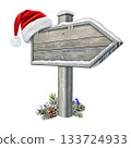wooden Christmas signboard with soft snowy top 133724933