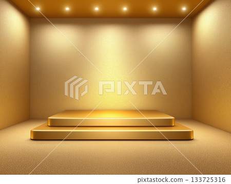 華麗奢華的空間設計。舞台背景布料採用金色內裝和燈光。 133725316