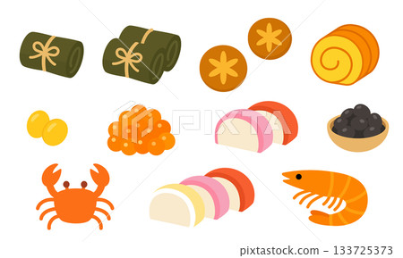 A minimalist illustration of Japanese New Year's food ingredients 133725373