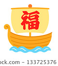 Auspicious minimalist illustration of a treasure ship 133725376