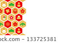A gorgeous New Year's card background illustration with New Year's icons arranged in a hexagonal pattern 133725381