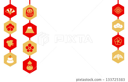 Japanese-style New Year's decoration background illustration with hanging hexagonal motifs 133725383