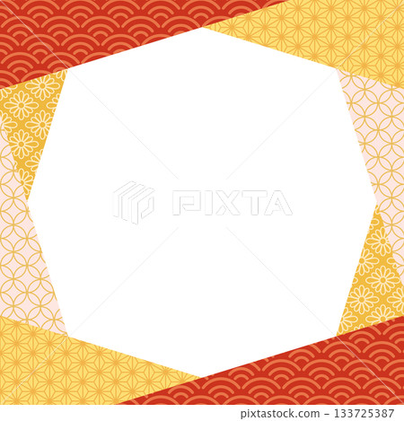 Octagonal frame background template with scattered Japanese patterns 133725387