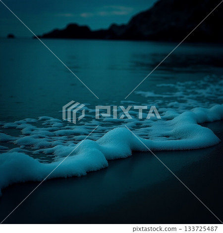 Waves gently touch the shore at dusk near a quiet beach Generative AI Waves gently touch the shore at dusk near a quiet beach Generative AI 133725487