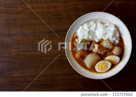 Oden curry rice on a table background seen from directly above 133725662