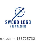 The Logo Of A Sword Piercing A Circle. A Symbol Of Strength, Protection, Justice, Or Strategy. 133725732