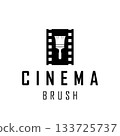 Painting Brush in Film Tape. Logo Symbol of Film Art, Production, or Cinema Creative 133725737