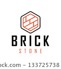 Brick Pattern Logo Inside a Hexagon. Symbol of Construction, Building, and Materials 133725738
