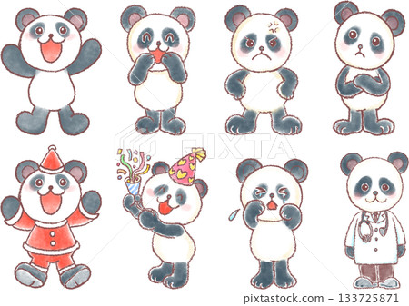 Cute panda illustrations, various facial expressions, set 133725871