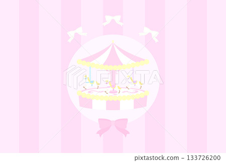 Cute Merry-go-round pink striped postcard (horizontal) 133726200