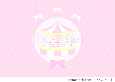 Cute merry-go-round pink polka dot postcard (horizontal) 133726201