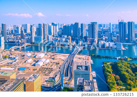Tokyo cityscape in Japan: Towards a new era. View of the former Tsukiji Market site. To be redeveloped... = 14th 133726215