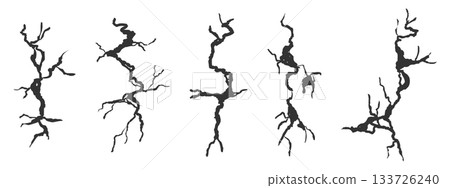 Crack wall, ground texture breaks on land surface. Ground fissure line sketch set. Crash fracture, land damage, earthquake 133726240