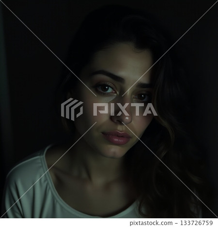 Moody portrait of a young woman in soft lighting Generative AI 133726759