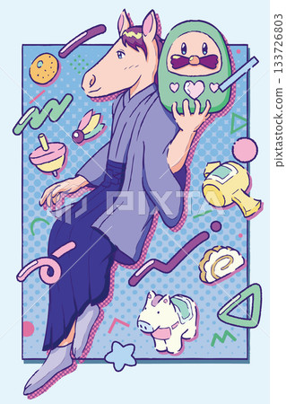 2026 Horse New Year's Card Material Postcard Size New Retro City Pop Fancy 133726803