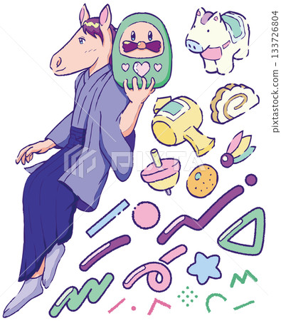 New Year's materials, New Year's cards, lucky charms, Memphis, New Retro, City Pop, Fancy 133726804