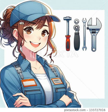 A woman in work clothes working at a factory A woman in work clothes working at a factory 133727016