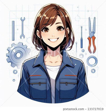 A woman in work clothes working at a factory 133727019