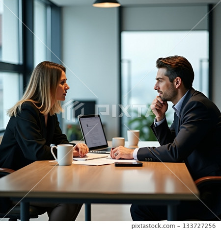 Business meeting sparks ideas in modern office setting Generative AI 133727256