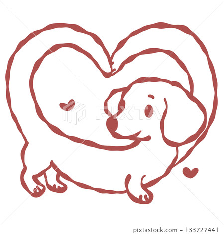 Cute dachshund forming a heart shape with its long body adorable Christmas dog love illustration 133727441