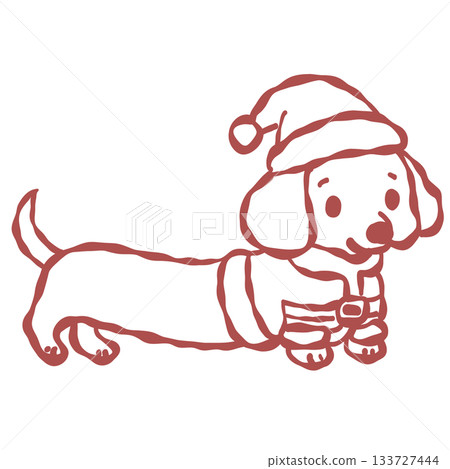 Dachshund in Santa hat extra long holiday pup walking in cozy outfit cute Christmas dog illustration winter festive art Dachshund in Santa hat extra long holiday pup walking in cozy outfit cute Christmas dog illustration winter festive art 133727444