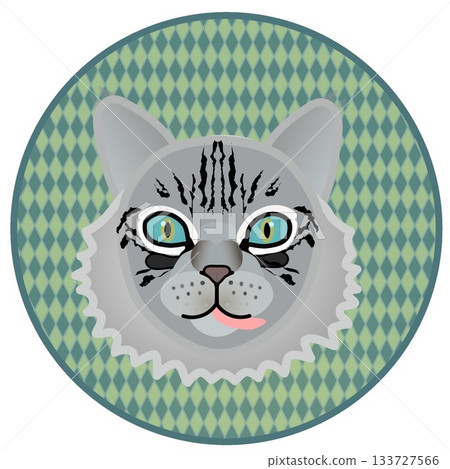 Siberian cat face illustration with circular background 133727566