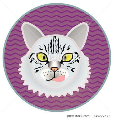 Siberian cat face illustration with circular background 133727578