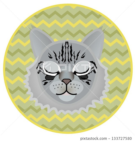 Siberian cat face illustration with circular background Siberian cat face illustration with circular background 133727580